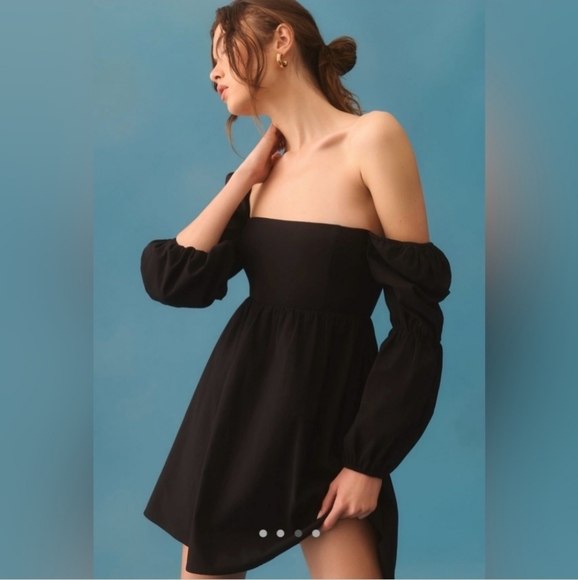 Reformation Dresses & Skirts - REFORMATION MICHAELA BABYDOLL MINI BLACK DRESS PUFF SLEEVES SIZE 8